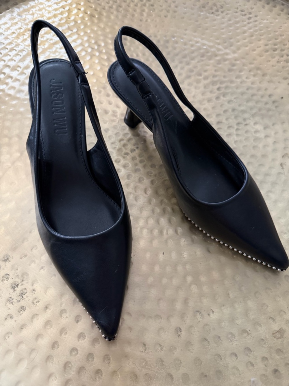 JASON WU Black Pointed Slingback Pumps with Silver Stud Detailing Size 7